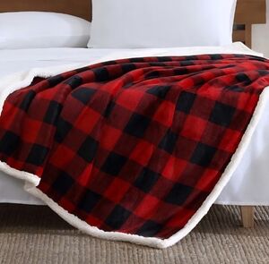 Eddie Bauer Cabin Plaid Sherpa Throw